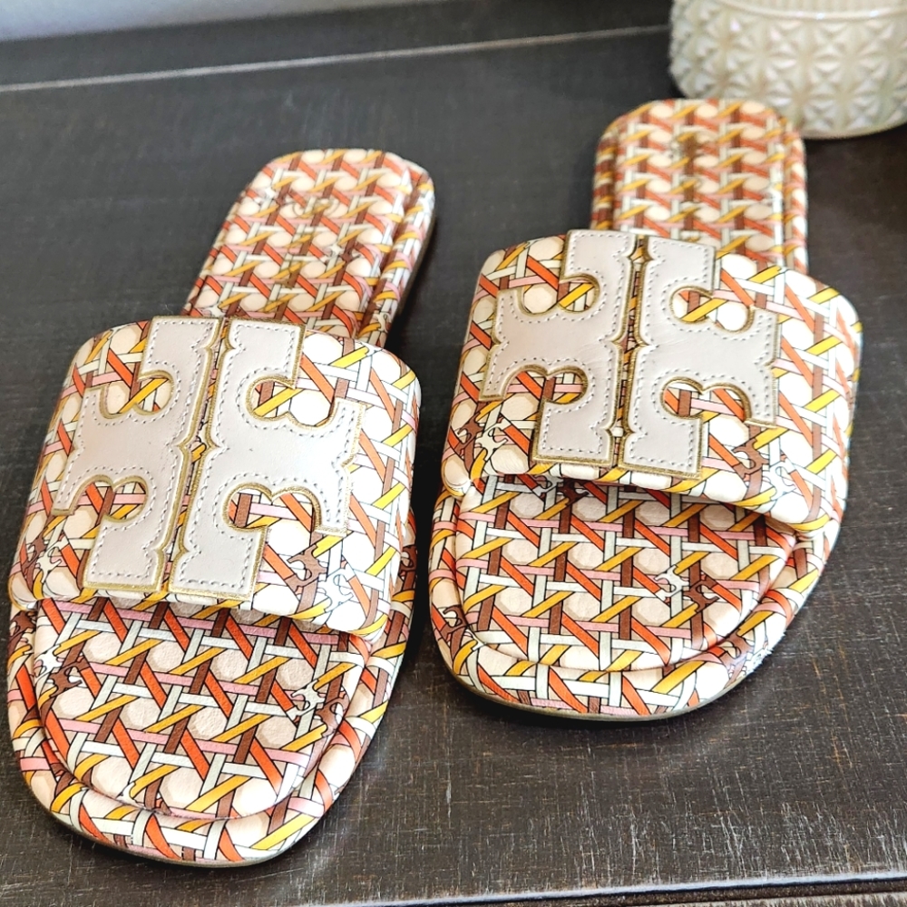 Tory Burch Double T Sport Slides Geo orange